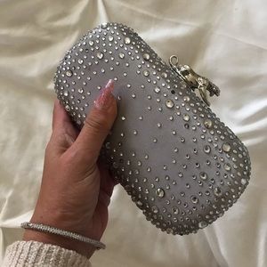 Silver crystal jaguar evening clutch